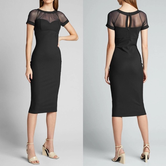 Chiara Boni Dresses & Skirts - NEW NWT Chiara Boni La Petite Robe Floria Short Sleeve Illusion Midi Dress Black